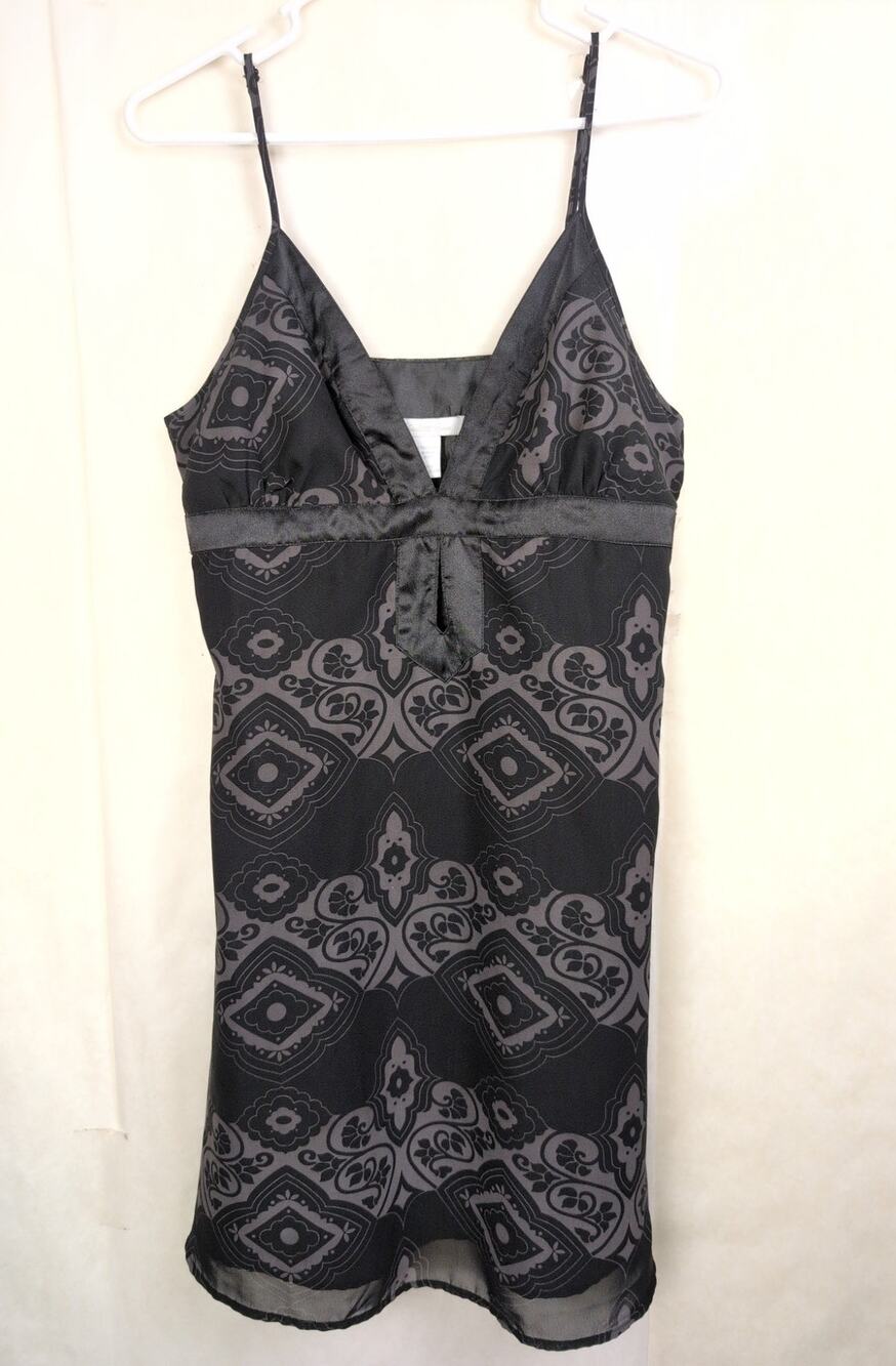 Vintage Charlotte Russe sheer black babydoll floral satin trim dress Size L Y2K